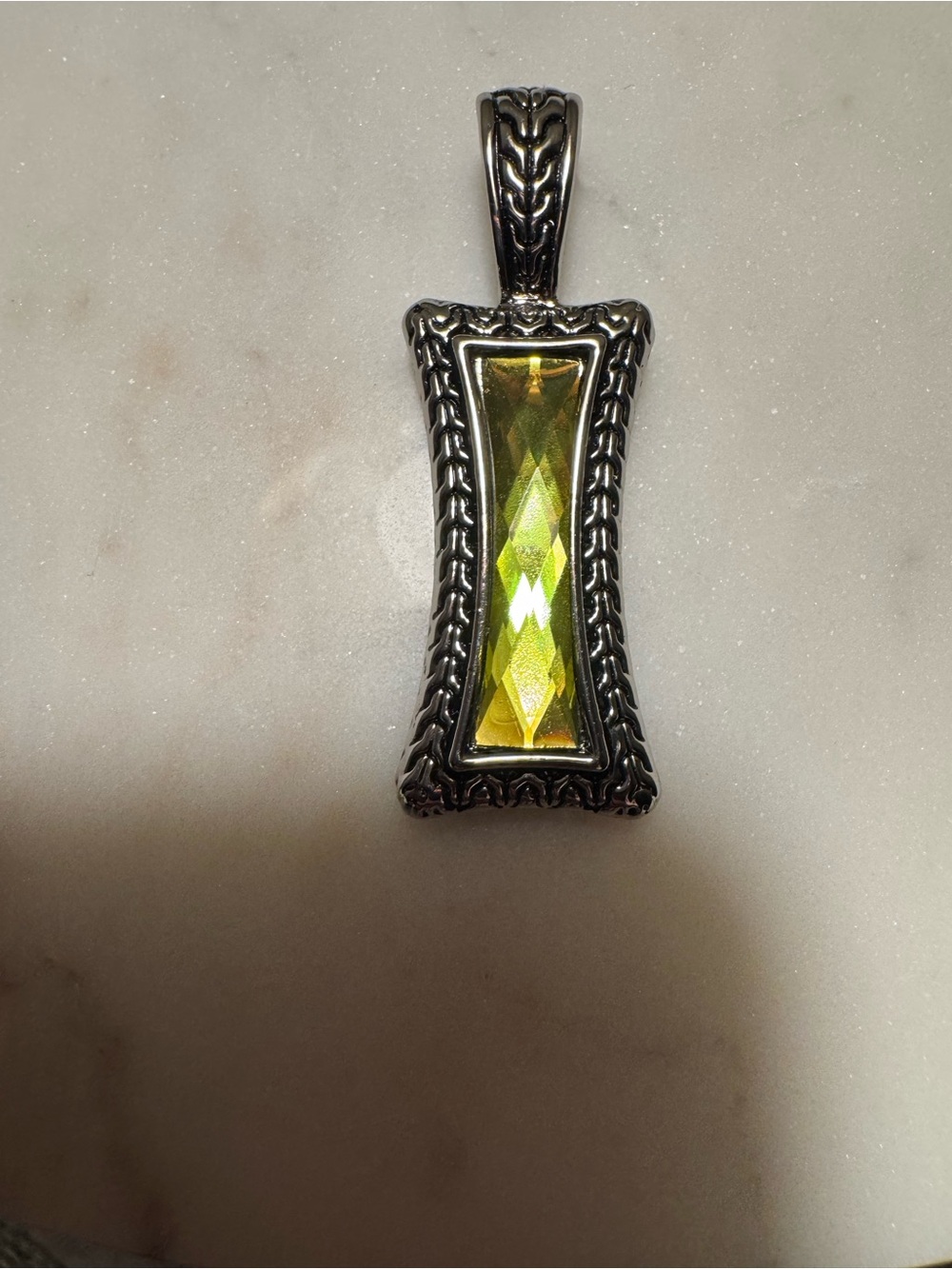 Lia Sophia silver tone Pendant with Yellow green Rectangular Stone Bezel Setting